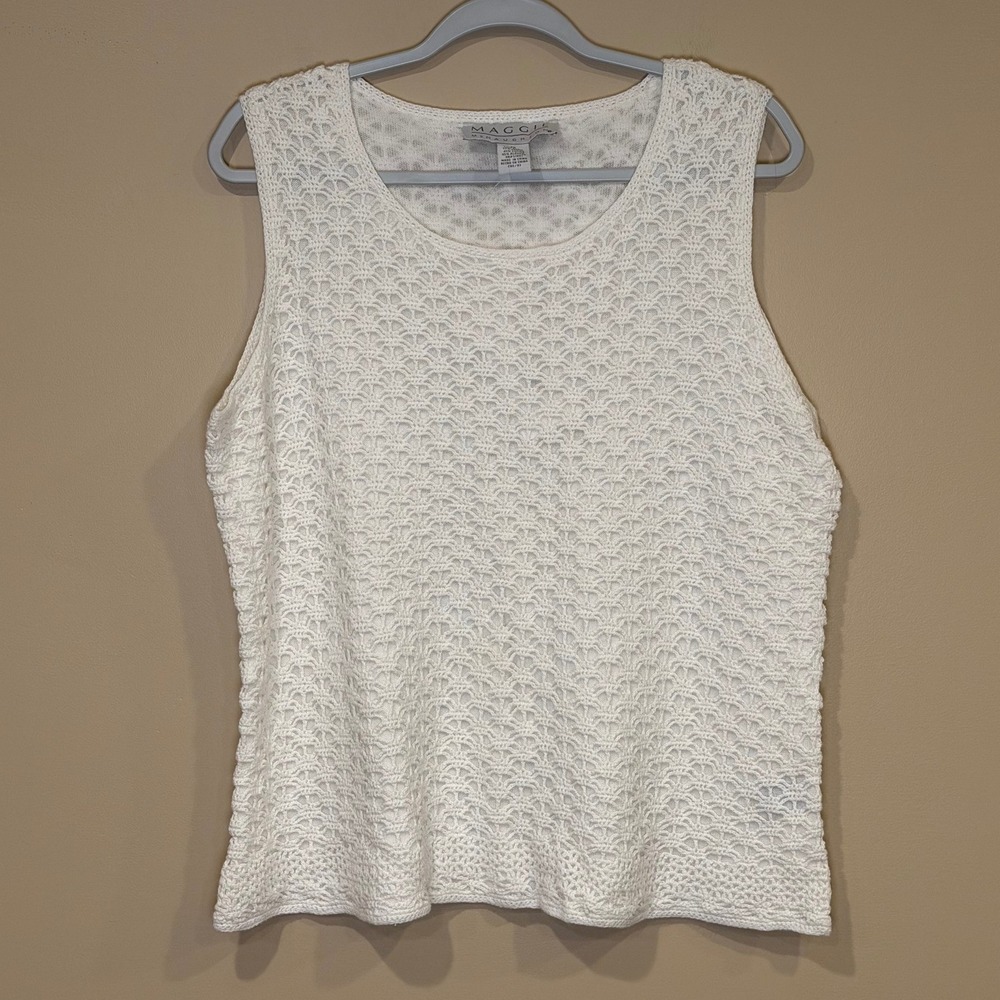 Maggie McNaughton Womens Knit Tank Top White Plus 2X Crochet Cottagecore Summer